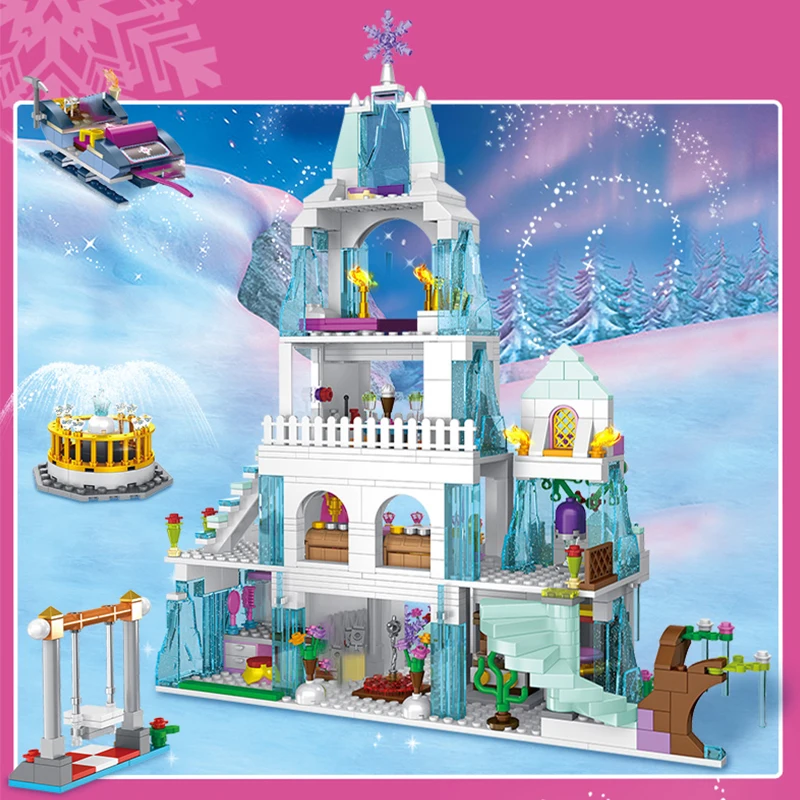 Принцесса Снежная королева ледяной замок фигурки снега строительные блоки