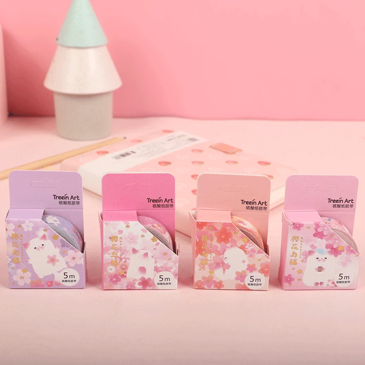 

1.5cm*5M Cute Sakura Cherry Cat Gold Foil Washi Tape Masking Tape Scrapbooking Diy Journal School Office Supplies Decor