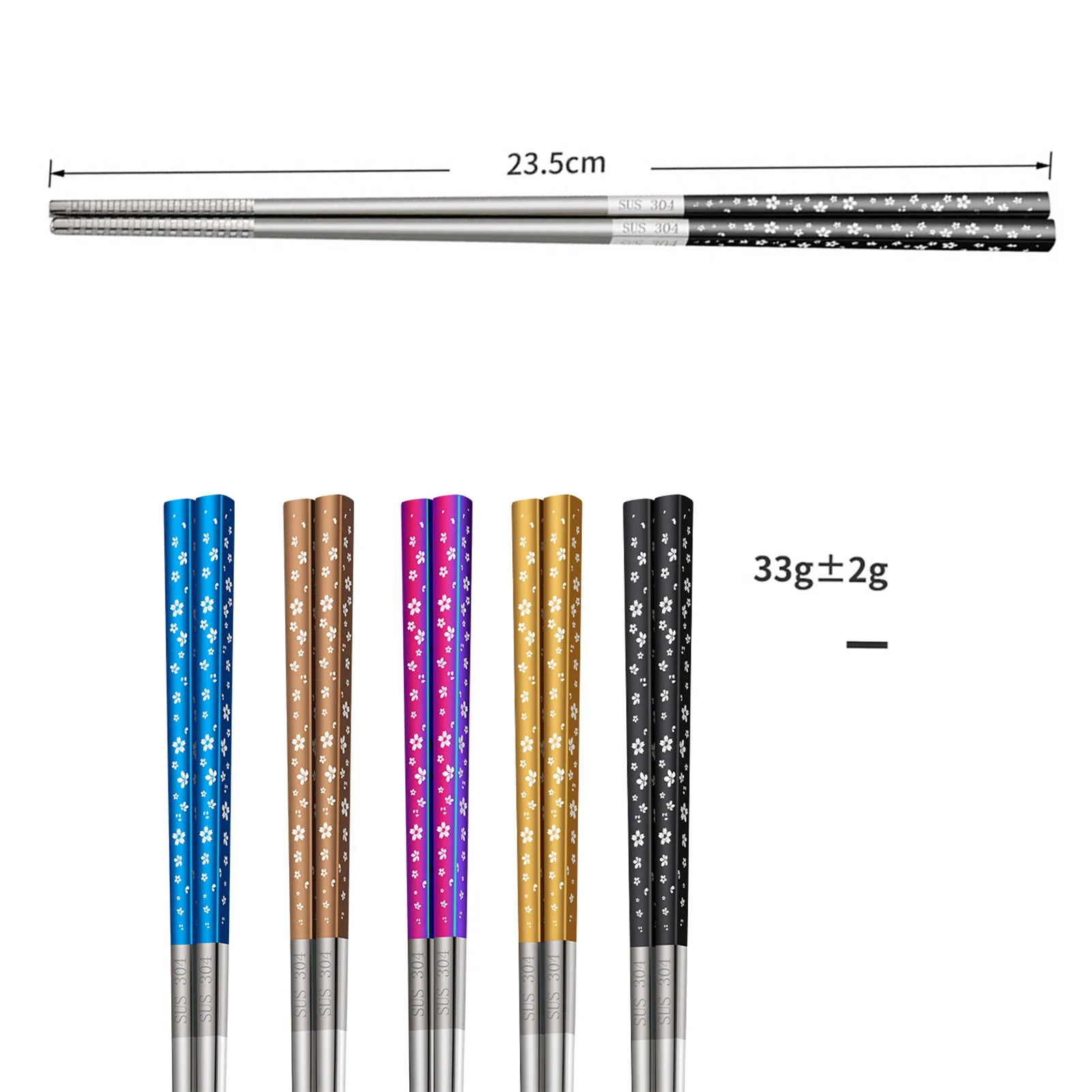 

New 5 Pair Stainless Steel Chopsticks Length Flower Patters Food Sticks Portable Reusable Flower Pattern Chop Sticks
