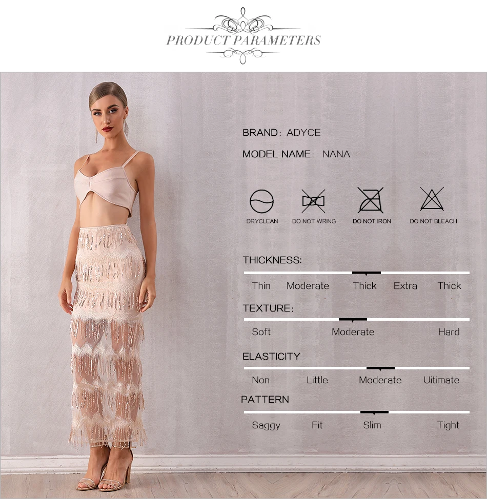 ADYCE, Новое поступление, женские наборы с блестками, Vestidos,, 2 предмета, набор на тонких бретелях, топ с кисточками, вечернее платье в стиле знаменитостей