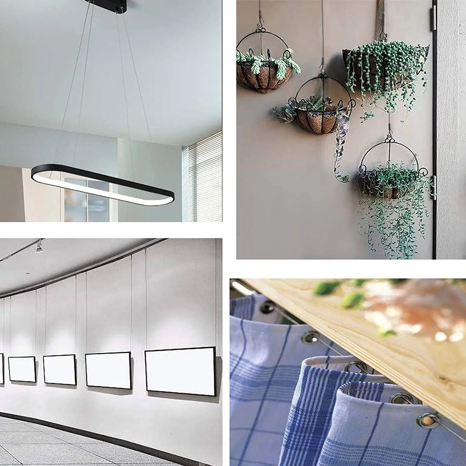 

Adjustable Picture Hanging Wire Stainless Steel Strong Wire Rope with Loop and Hook 2m*1.5mm for Lamp Billboard Cloth
