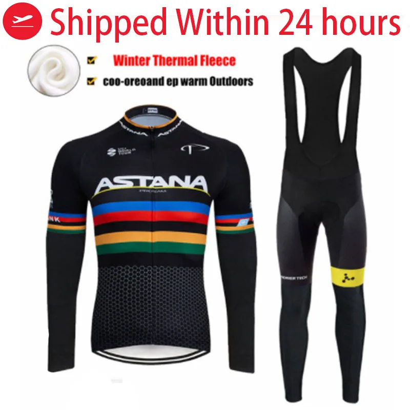 

ASTANA Pro Team Winter Thermal Fleece Cycling Clothes Men Long Sleeve Jersey Suit Outdoor Riding Bike MTB Clothing Bib Pants Set