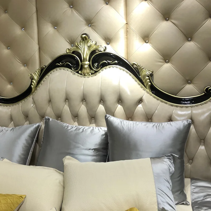 

European solid wood bed ebony light luxury high-box storage bed master bed wedding bed