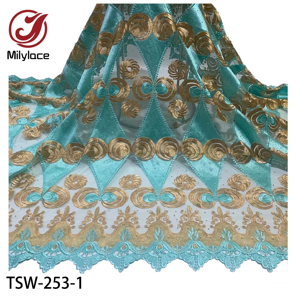 

2020 Latest French Nigerian Laces Fabrics High Quality Tulle African Laces Fabric with Stone for Wedding TSW-253