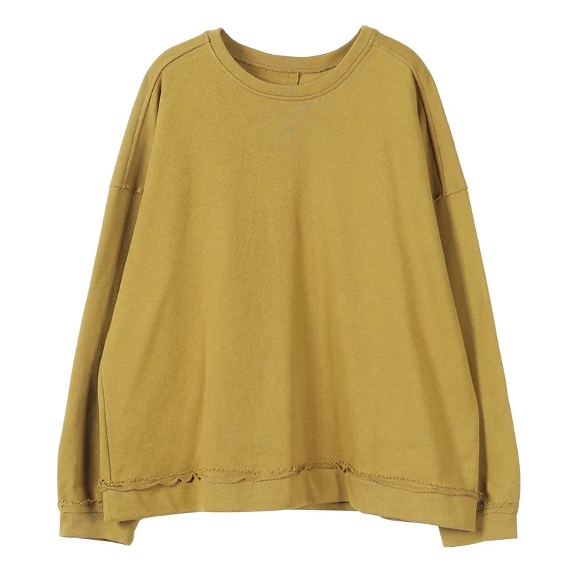 

Vintage Retro O Neck Amy Green Color Simple All-match Long Sleeve Base Hoodies 2020 Autumn New Korean Style Loose Large Size