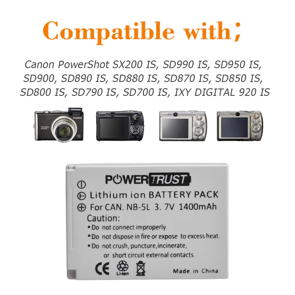 Аккумулятор NB-5L для Canon PowerShot S100 S110 SD700 SD790 SD800 SD850 SD870 есть SD880 SD890 SD900 SD950 SD970 SD990 SX200 SX210