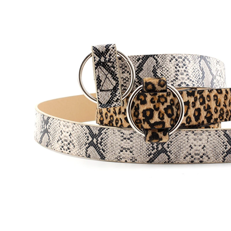 Печатные ленты из змеиной кожи для женщин золотой круглый ремень с пряжкой пояс