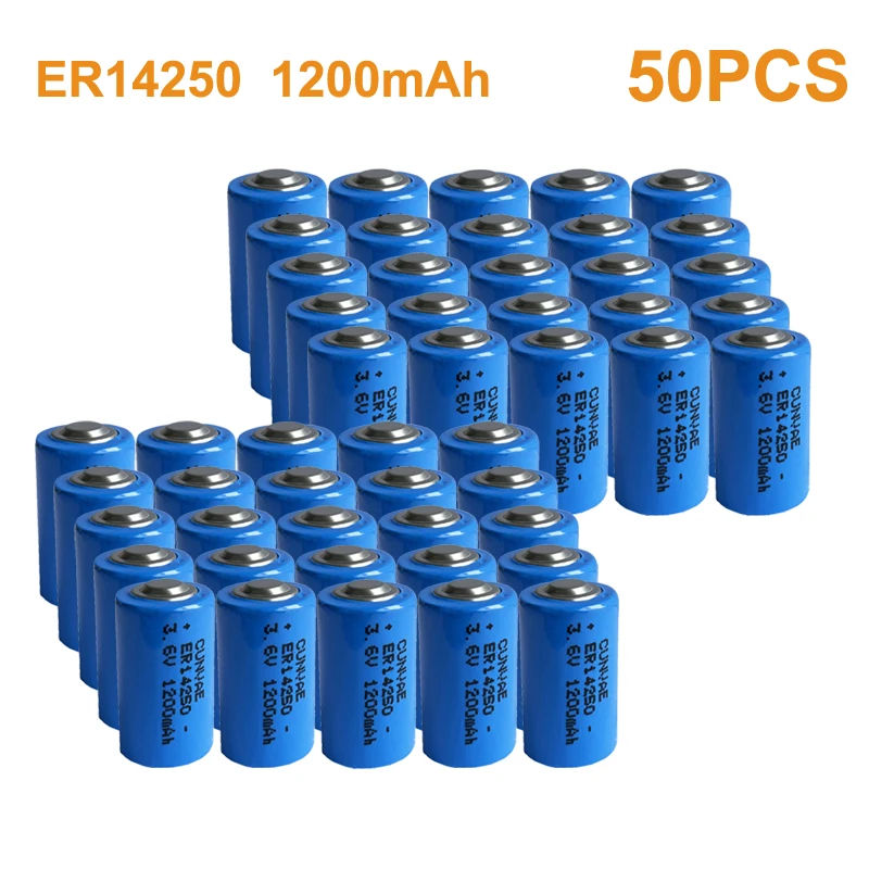 

50PCS 1/2 AA Size LS 14250 ER14250 14250 3.6 Volt 1200 mAh Lithium Battery Tyrone Batteries Compatible for Dogwatch Dog Collar