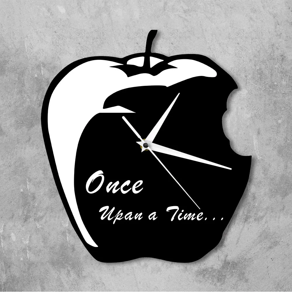 Once Upon A Time Fairytale Bitten Apple Shape Clock Black and White Modern Wall Silent Quartz Home Decor | Дом и сад