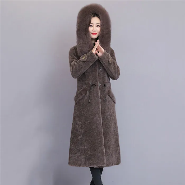 Зимнее пальто, женская шерстяная куртка средней длины, новая модная верхняя одежда, меховой воротник, утолщенное теплое пальто, темпераментное Женское пальто DD804