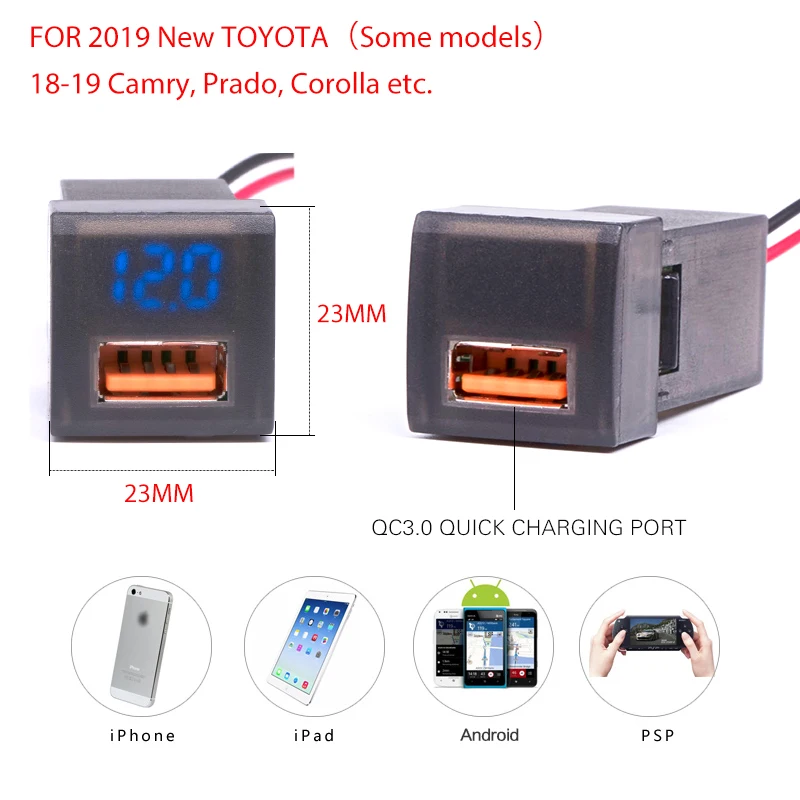 Быстрое зарядное устройство для Toyota Prado Camry Corolla USB Xiaomi Huawei QC3.0|Кабели адаптеры и