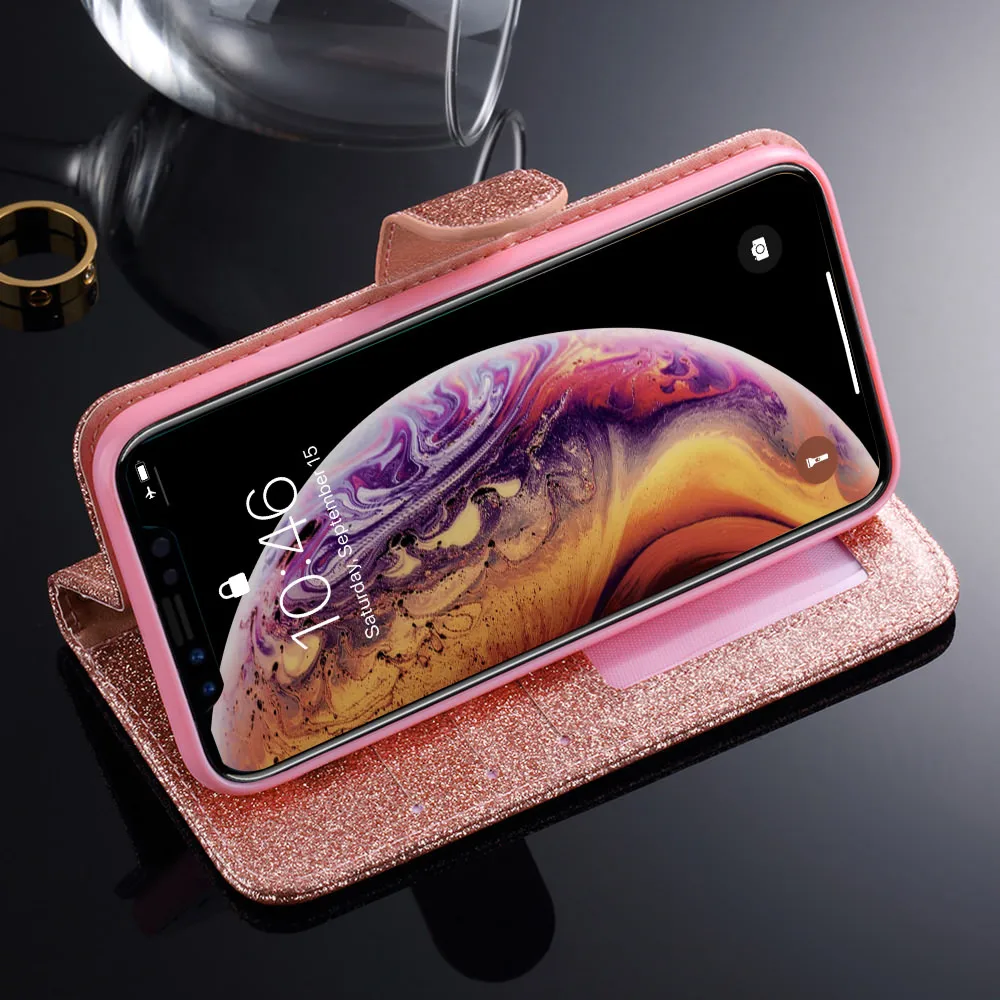 L-FADNUT Шикарный кошелек с блестками чехол для iPhone Xr X Xs Max Женские флип мягкие кожаные чехлы для Apple iPhone 7 Plus 8 6 S 6 5 5S SE чехол