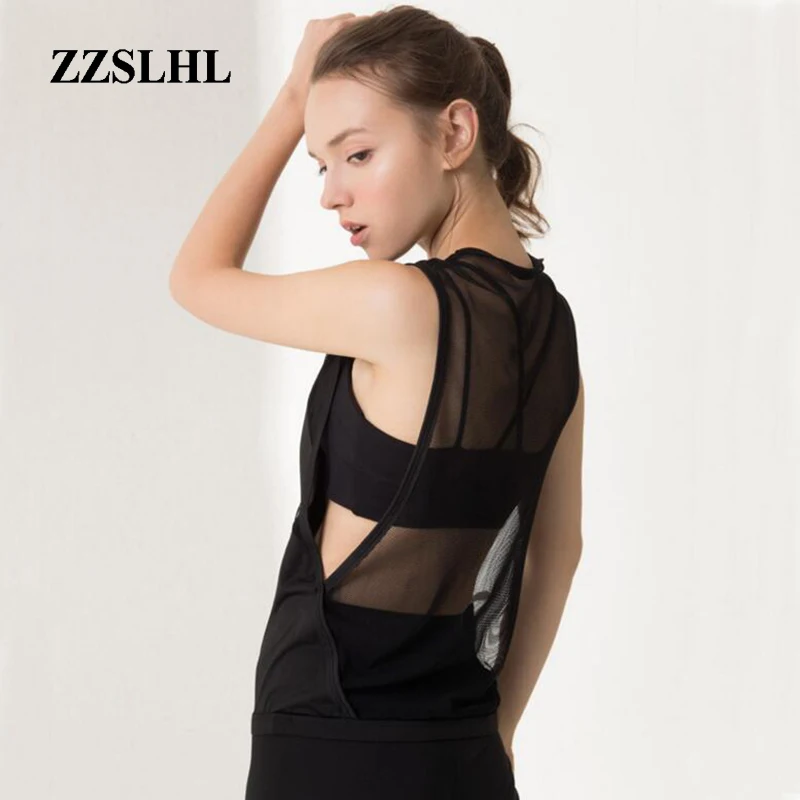 Черная сетчатая майка для йоги Прозрачная бега одежда тренировок Женская белая