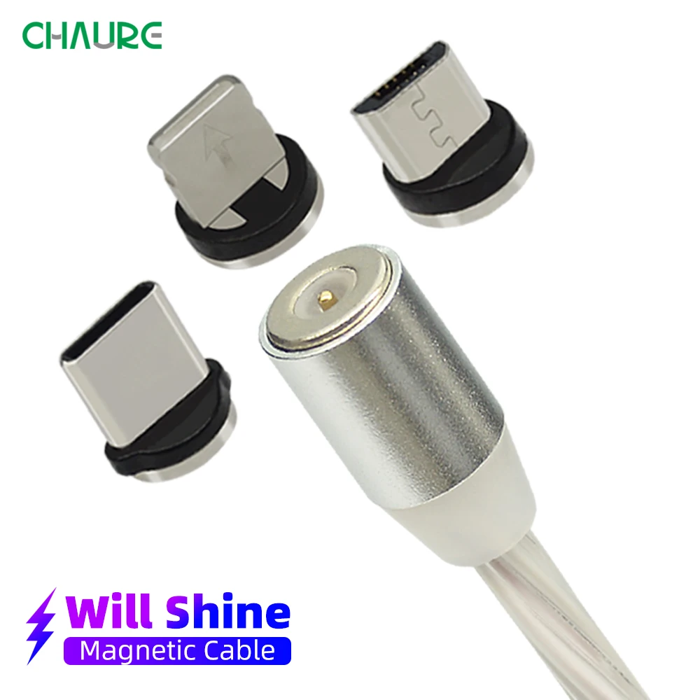 CHAURE 1 м usb кабель для зарядки с магнитным креплением течет светильник для быстрой зарядки на борту самолета type c micro usb 8-pin Магнитный кабель для Xiaomi huawei Зарядное устройство