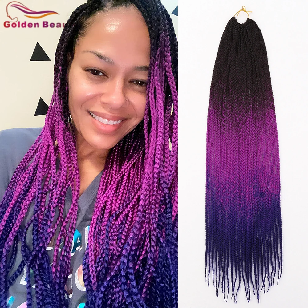 Golden Beauty Synthetic Hair Box Braids High Temperature Fiber Pink Blue Grey Purple 24inch Long Straight 3X Senegalese Braid