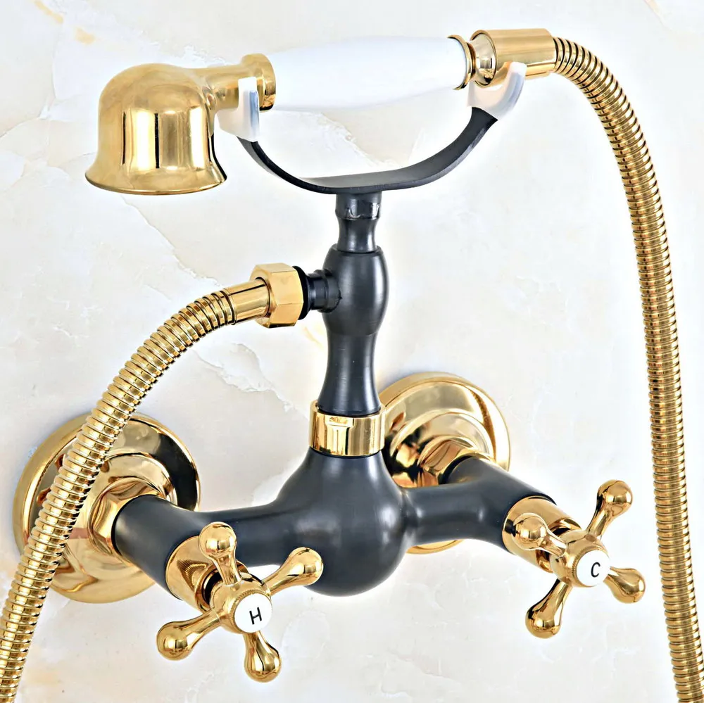 

Золотистый и черный латунный настенный смеситель для ванны с масляным наматыванием, со шлангом диаметром 1,5 м, смеситель 2na456