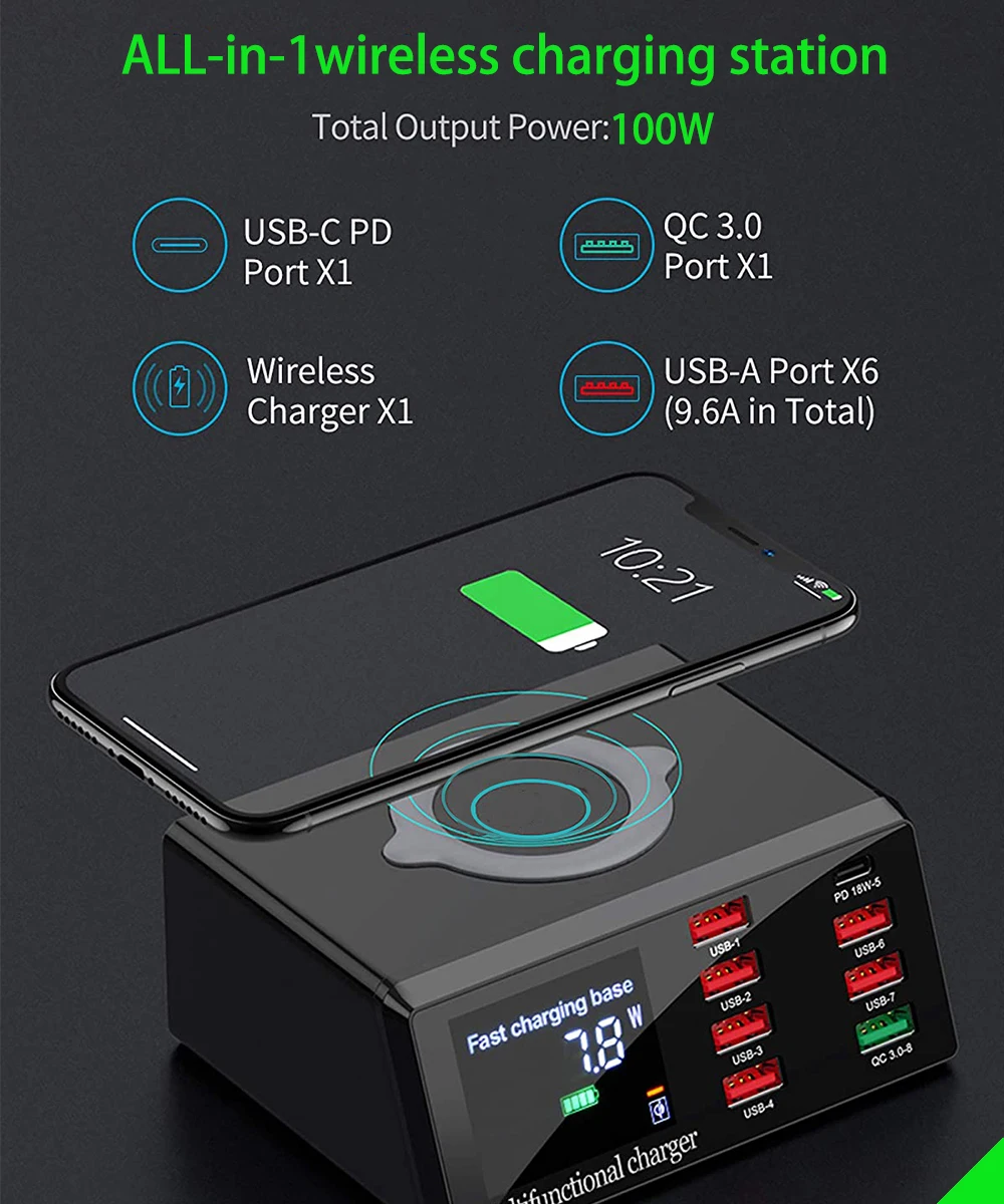 Быстрая USB зарядка 3 0 адаптер HUB Беспроводная зарядная станция зарядного