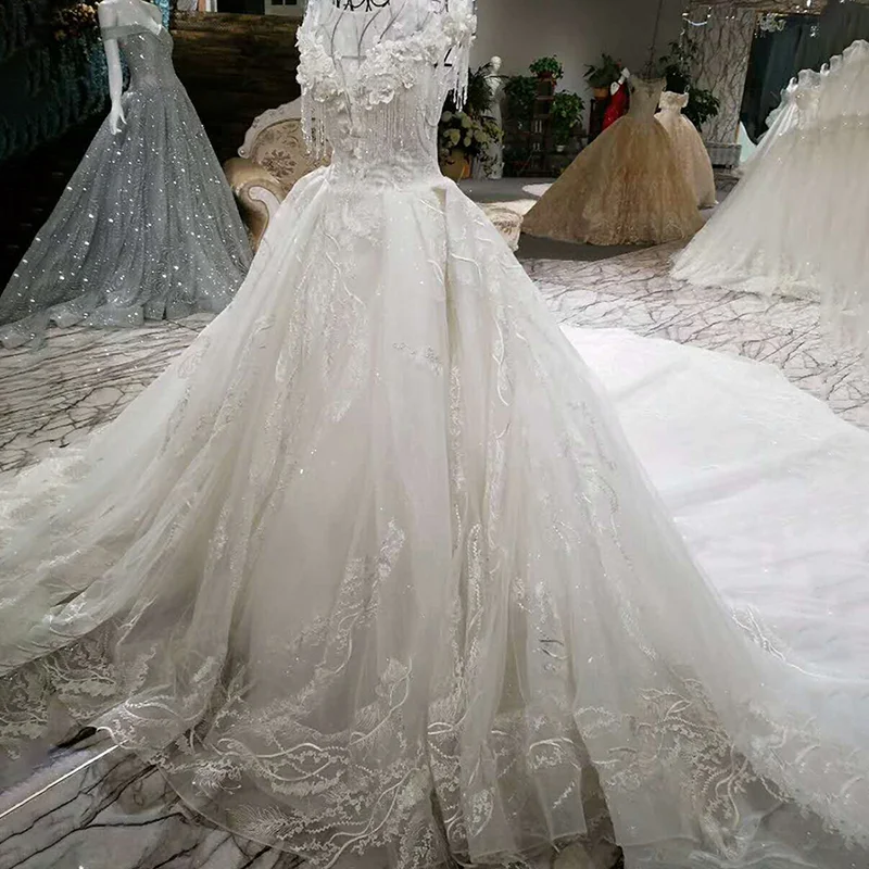 LSS004 свадебное платьеРоскошное платье бисером бальное кружево с коротким рукавом