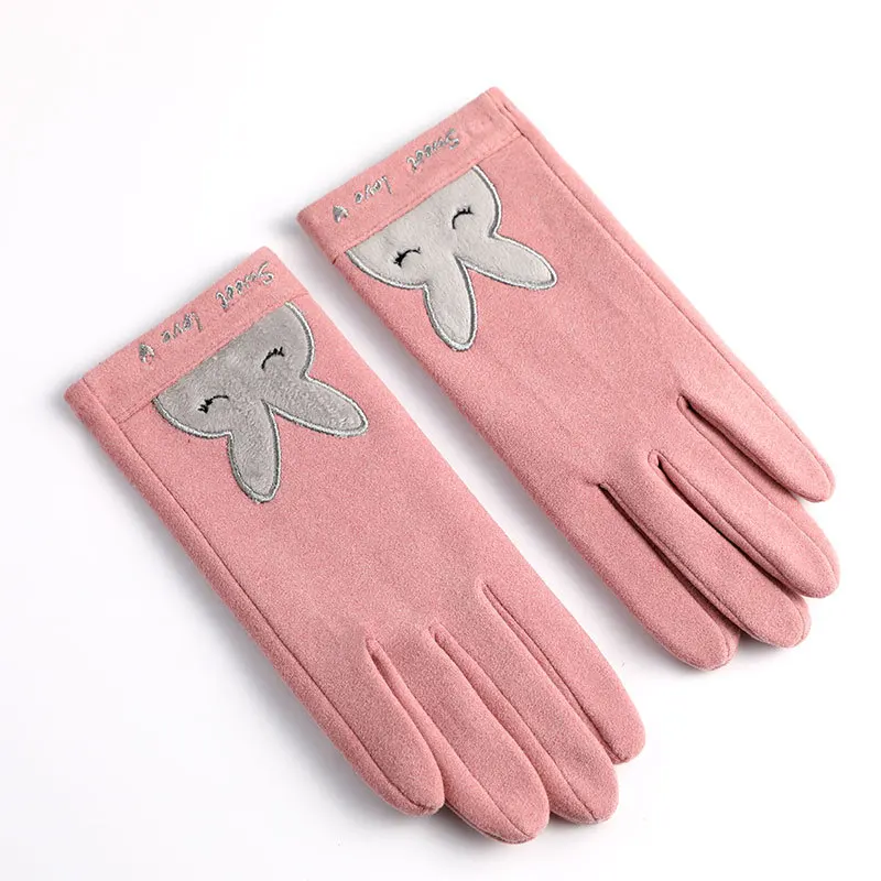 

Female Autumn Cute Rabbit Embroidery Gloves Elastic Driving Gloves Women Rabbit Fur Thin Cycling Warm Gloves