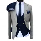 Новый дизайн, серый мужской деловой костюм, приталенный Блейзер, индивидуальный свадебный костюм для лучших мужчин, костюм для жениха, смокинг, куртка, жилет, брюки, 3 предмета