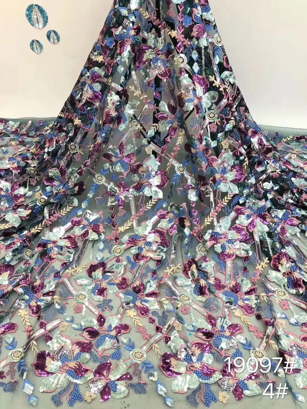 

Hot sale mesh material series African net lace fabric French tulle cloth with sequins PAN324(5yards/pc)