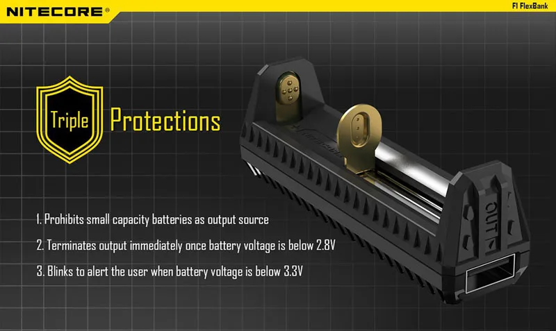 NITECORE F1 зарядное устройство 5V 1A Micro-USB внешний смарт-аккумулятор для Li-Ion IMR 26650 18650 10440 14500 батареи зарядное устройство