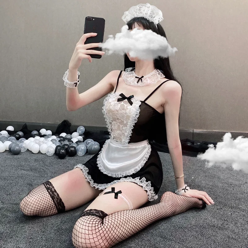

Sexy lingerie cosplay sexy Japanese lace transparent maid uniform temptation suit