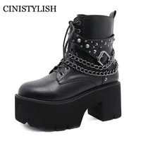 2020 demonia gothic black ankle boots for women high heel female shoes on platform lace up black sexy rivets chain short boots