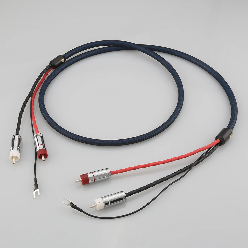 Высокое качество OFC посеребренный 2 RCA до заземление U spade провод разъем аудио