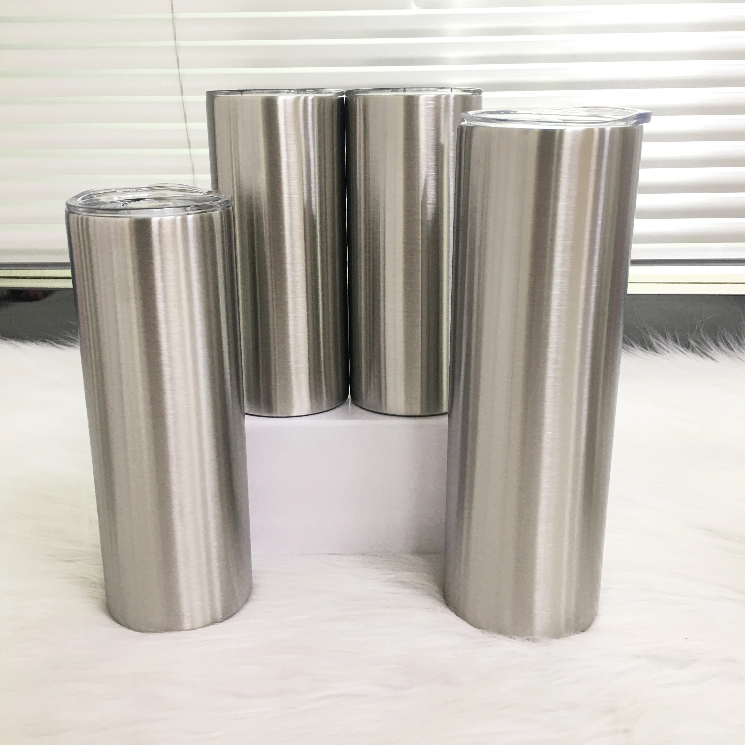 

NEW Silver Straight Tumbler With Seal Lid 15oz 20oz 30oz Stainless Steel Skinny Tumblers Vacuum Insulated Coffee Mugs