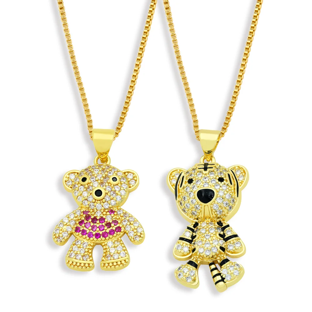 

Cute Boys and Girls Bear Pendant Necklaces Pave CZ Stone Tiger Animal Charm Necklace for Women Jewelry Best Friends Gifts nkez83