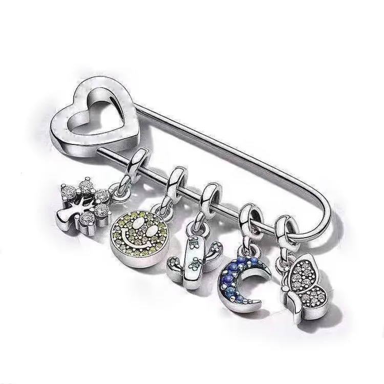 

Suitable for Pan me safety pin brooch beads 100% 925 sterling silver jewelry