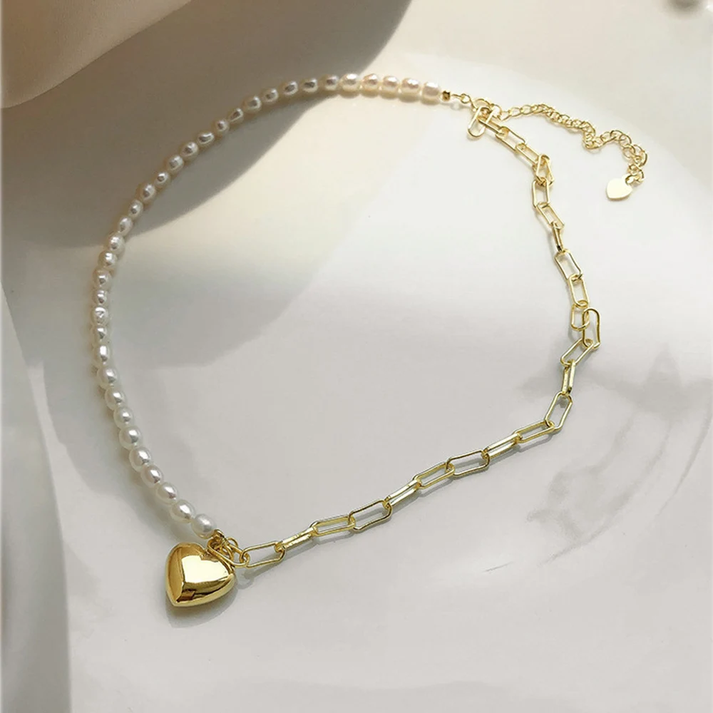 

New Arrival 2021 Fashion Sweet Girls Elegant Chain Heart Pearl Necklace For Women Students Party Choker Jewelry Gifts Pendant