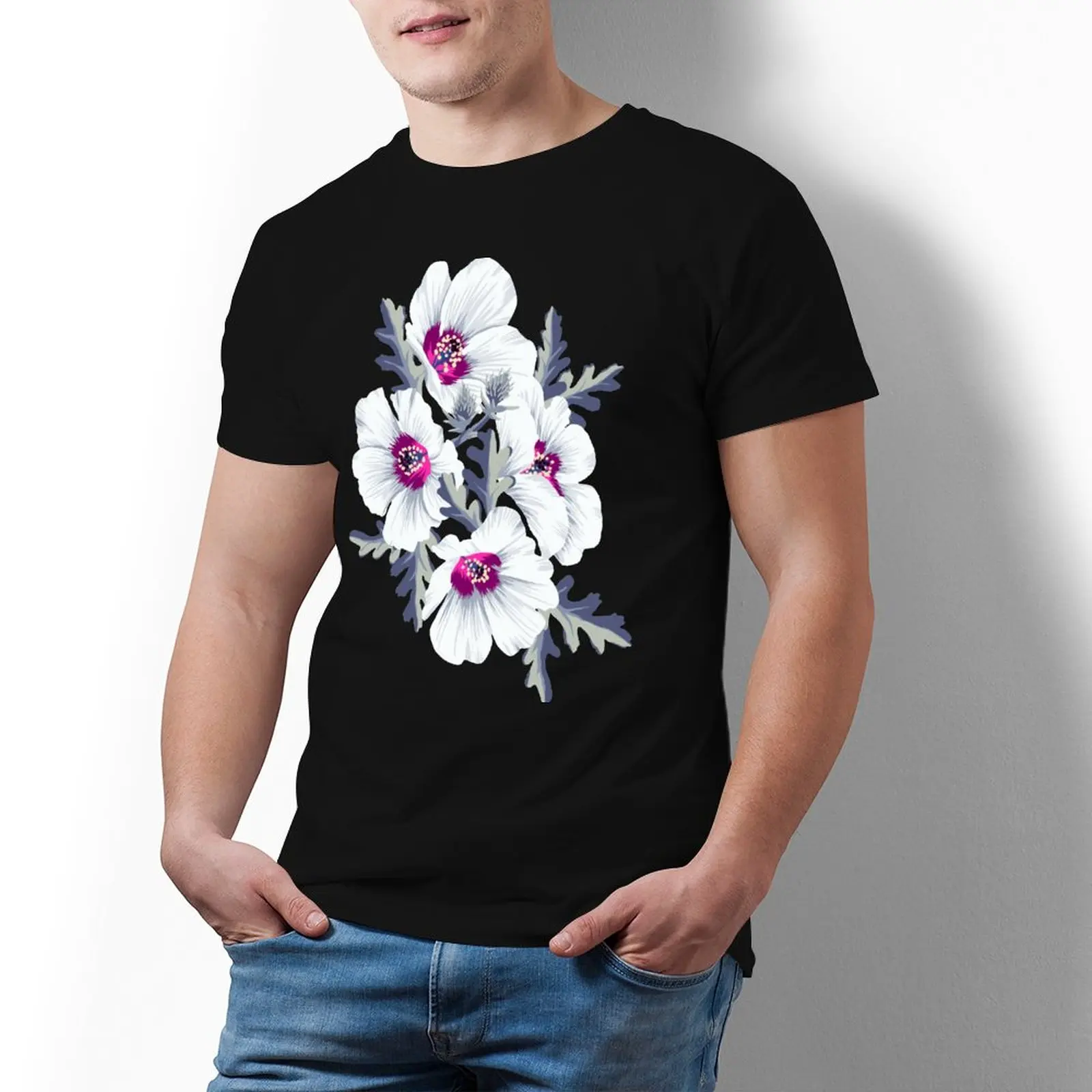 

Футболка Hibiscus, базовая Милая футболка из 100 хлопка, графическая Мужская футболка большого размера