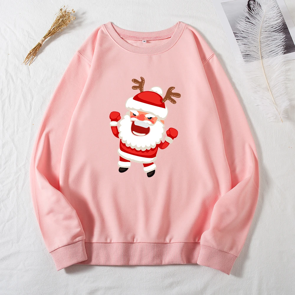 

New Santa Claus Print Sweatshirt Hoodies WomenRed Tops Pullover O-Neck SweatshirtsChristmas Winter Clothes Lady Long Sleeve Tops