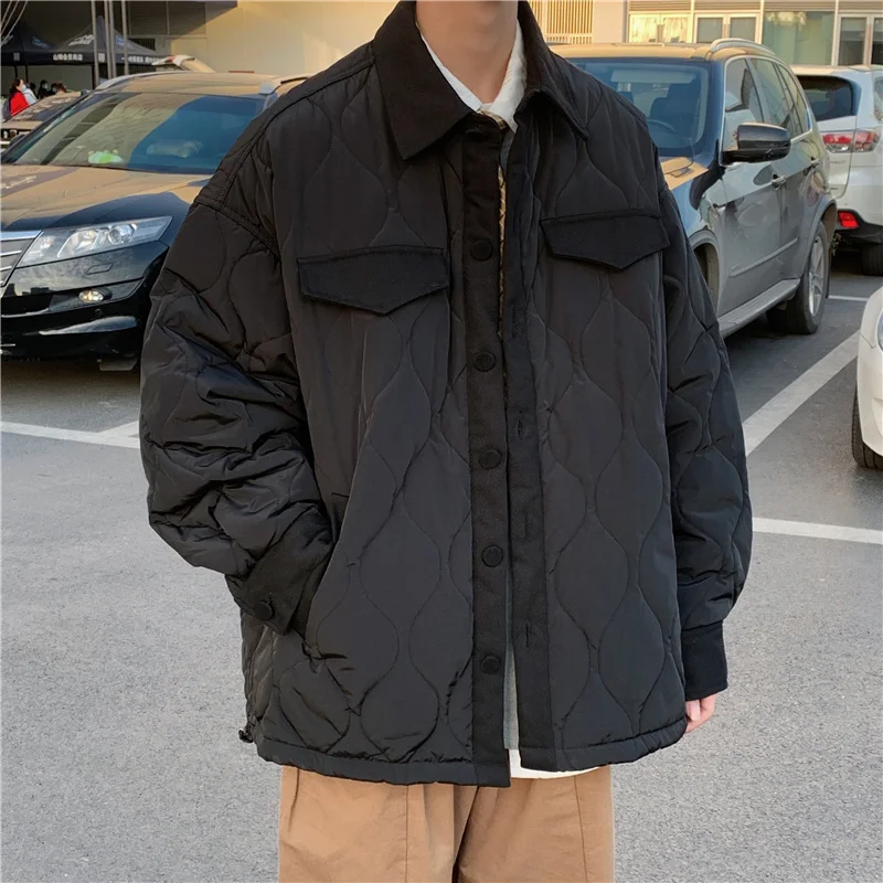 Зимняя мужская теплая Модная Повседневная Черная Толстая куртка, Мужская Корейская свободная клетчатая короткая куртка, Мужская Паркер, ве...