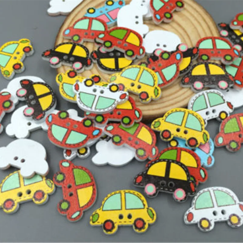 DIY 100 шт деревянные Мультяшные пуговицы для автомобиля с 2 отверстиями шитья