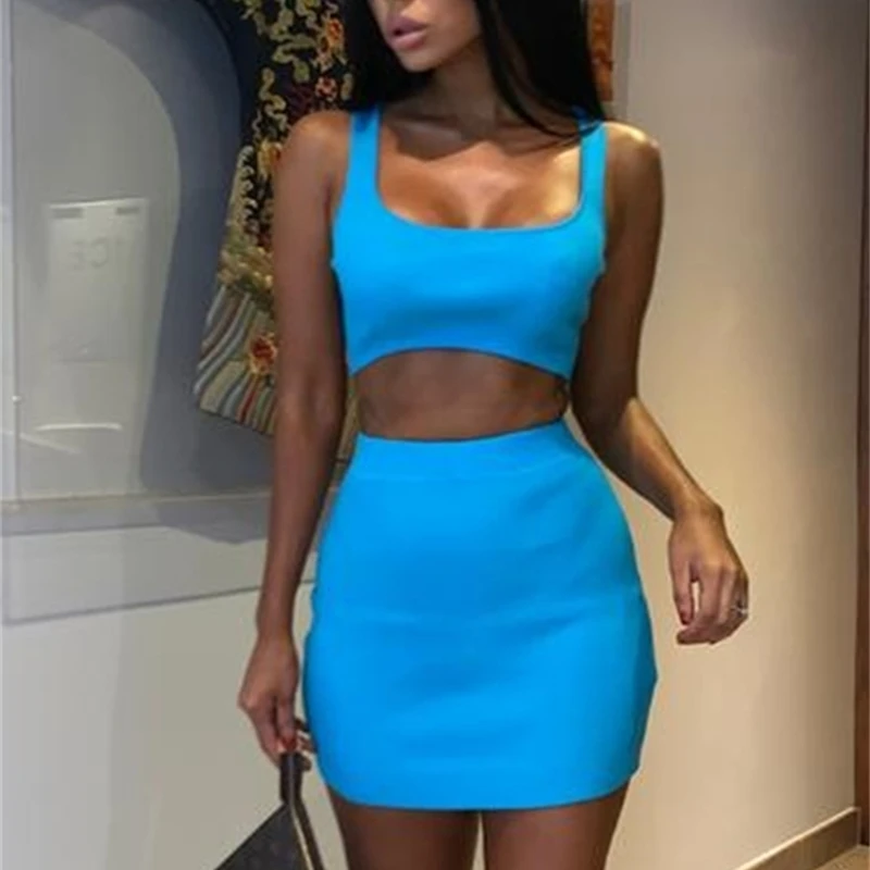 

2021 summer new fashion versatile suspender Vest + high waist skirt two piece suit
