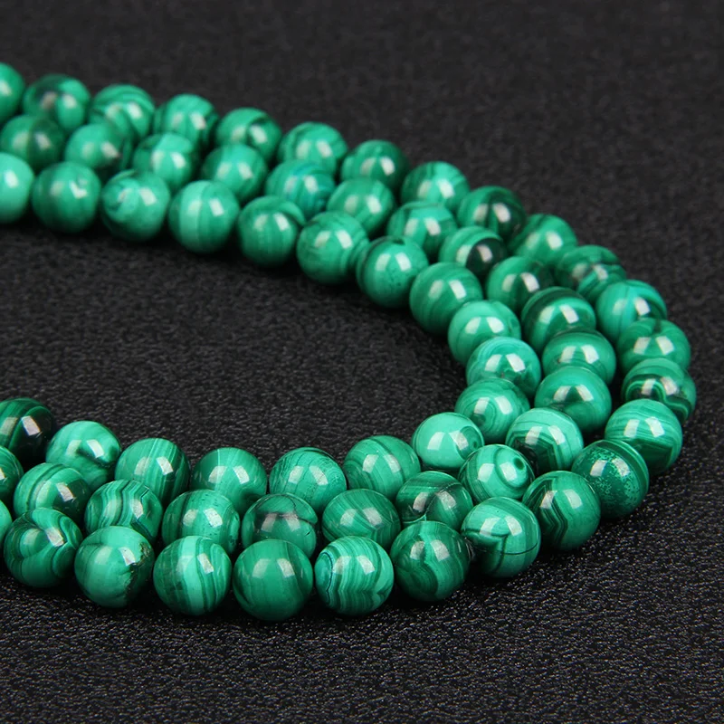 

Бусины из натурального камня диаметром 15 дюймов, зеленые малахитские круглые бусины россыпью, аксессуары для браслетов и ожерелий, 4/6/8/10 мм