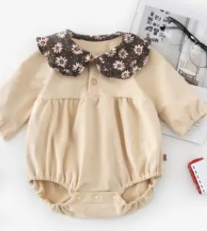 MILANCEL/Боди для малышей; одежда для малышей с длинными рукавами; daddys; Комбинезон для маленьких девочек; одежда для малышей с воротником «Питер Пэн» - Цвет: Бежевый