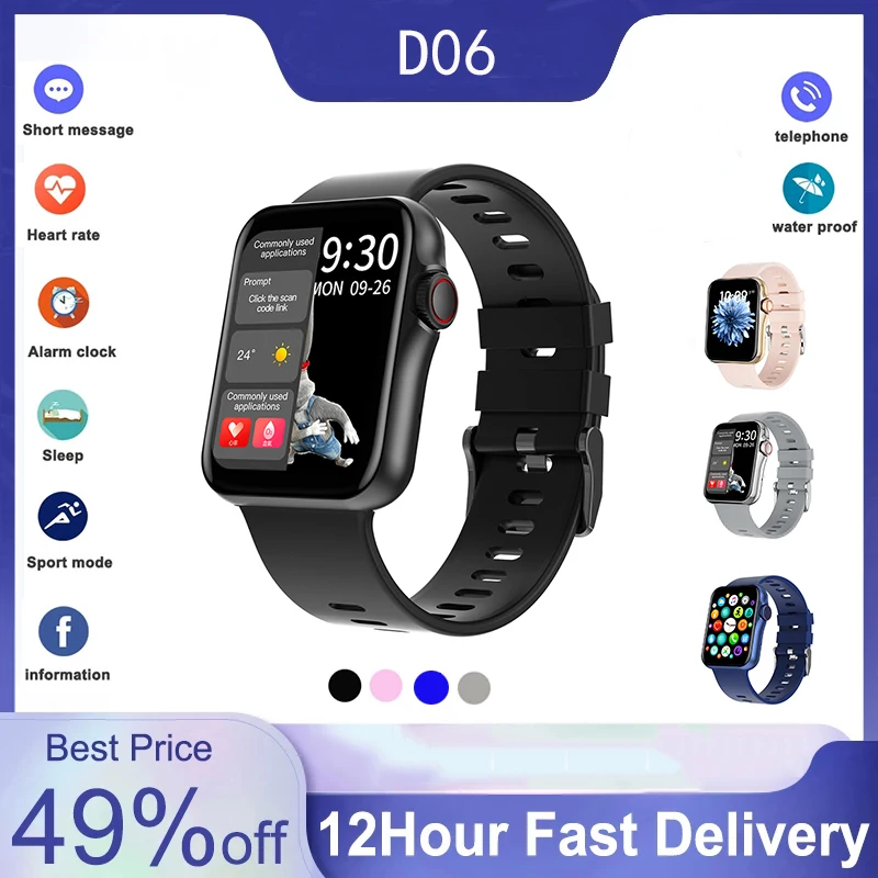 D06 Smart Watch Bluetooth Call 1.69 Inch Full Touch Woman Man Fitness Sleep Tracker Heart Rate ECG S