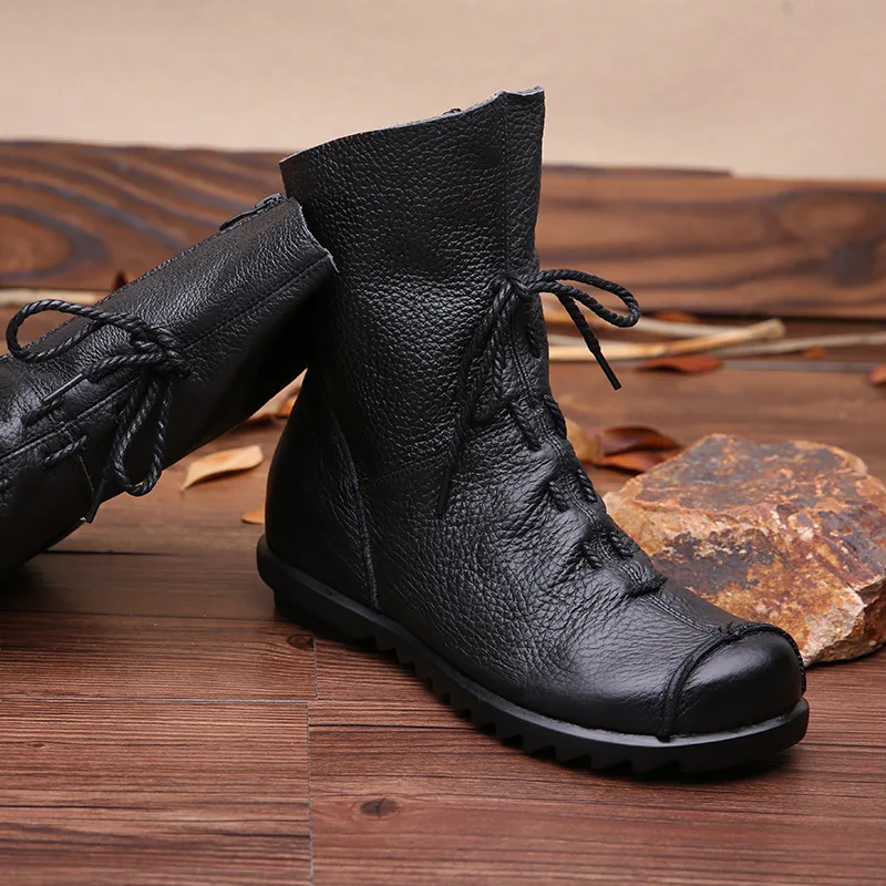 Кожаные ботинки женские сезон осень зима Женские в стиле ретро оригинальные