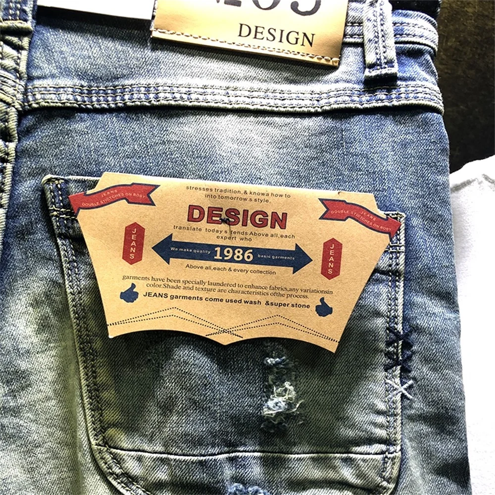 EH · MD®Синие джинсовые шорты с вышивкой мужские хлопковые облегающие брюки белые