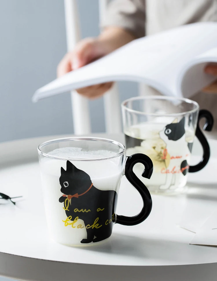Кофе, молоко, чай, стеклянная чашка для воды, мультяшная креативная Милая кружка с котом, красная кружка для вина, пива, шампанского, стеклянная детская многоразовая бутылка