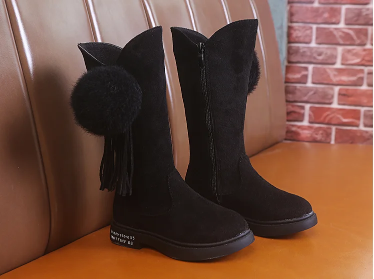 Girls Winter Fashion Rubber Boots Suede Tassel long boots Kids Princess Boots Knee-high Warm Cotton Soft Boots For Toddler D30
