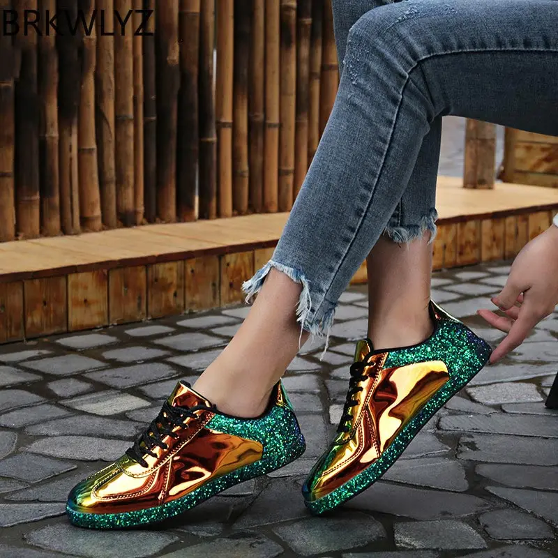

Large Size Autumn Reflective Sports Woman PU Leather Sneakers for Women Running Shoes Women Sport Sneakers Woman Gold GME-2497