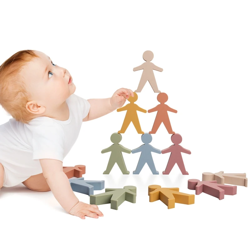 

6pcs Rainbow Silicone Balance Building Blocks Jenga Montessori Stacking Toys Stacker Parent-child Creative DIY Puzzle Game