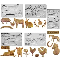 farm animals pighorse rabbits rooster chick silicone mold fondant cakes decorating mould sugarcraft chocolate baking tools