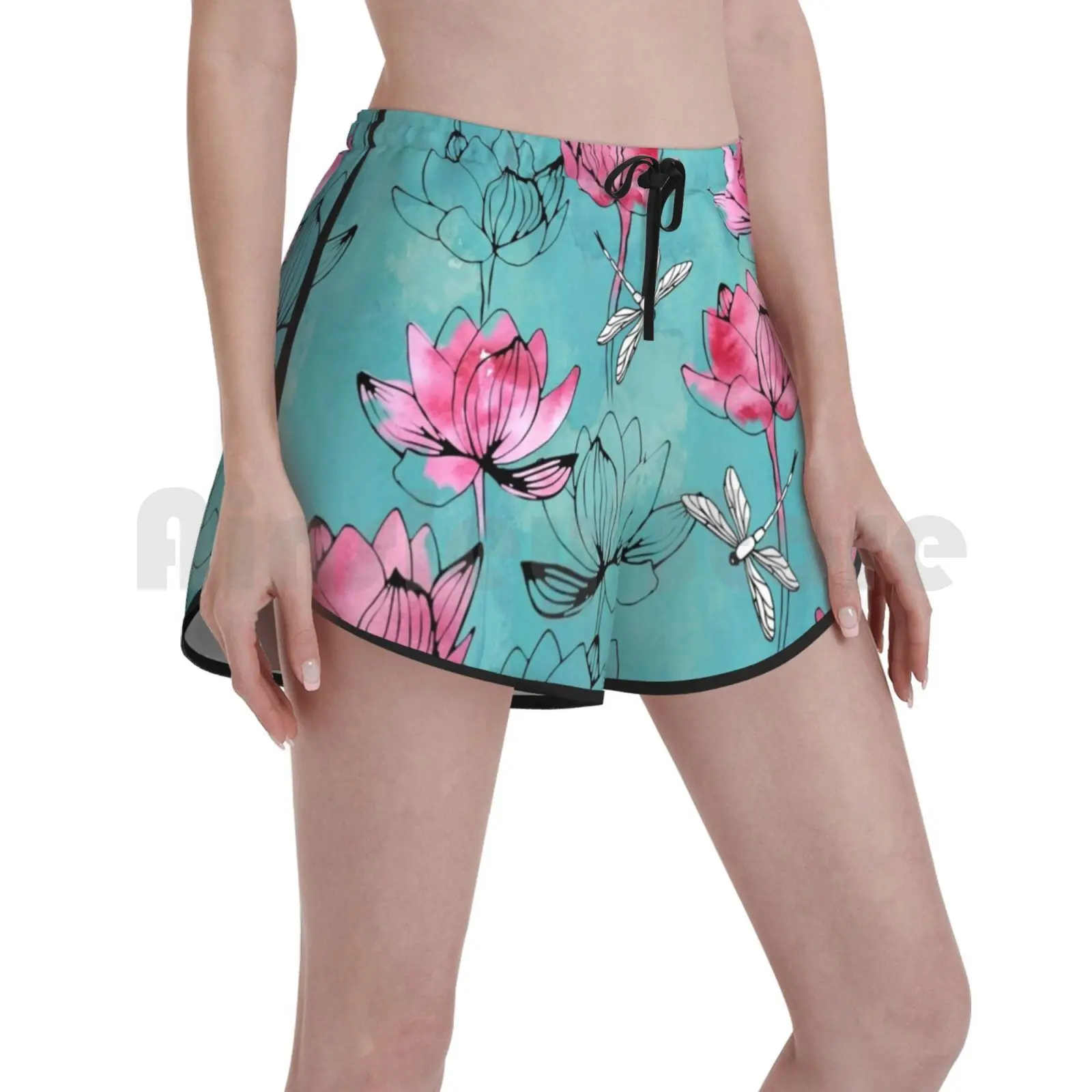 

Шорты для плавания с лилией и стрекозой женские пляжные шорты с цветком лотоса водная Лилия стрекоза Цветочный натуральный бирюзовый