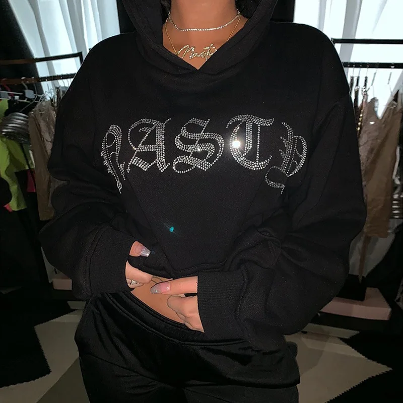 T1735348 black LAISIYI толстовки размера плюс, женские розовые Зимние толстовки с капюшоном, толстовки с длинным рукавом, Женская однотонная толстовка с капюшоном, Женский пуловер - Цвет: T1735348 black